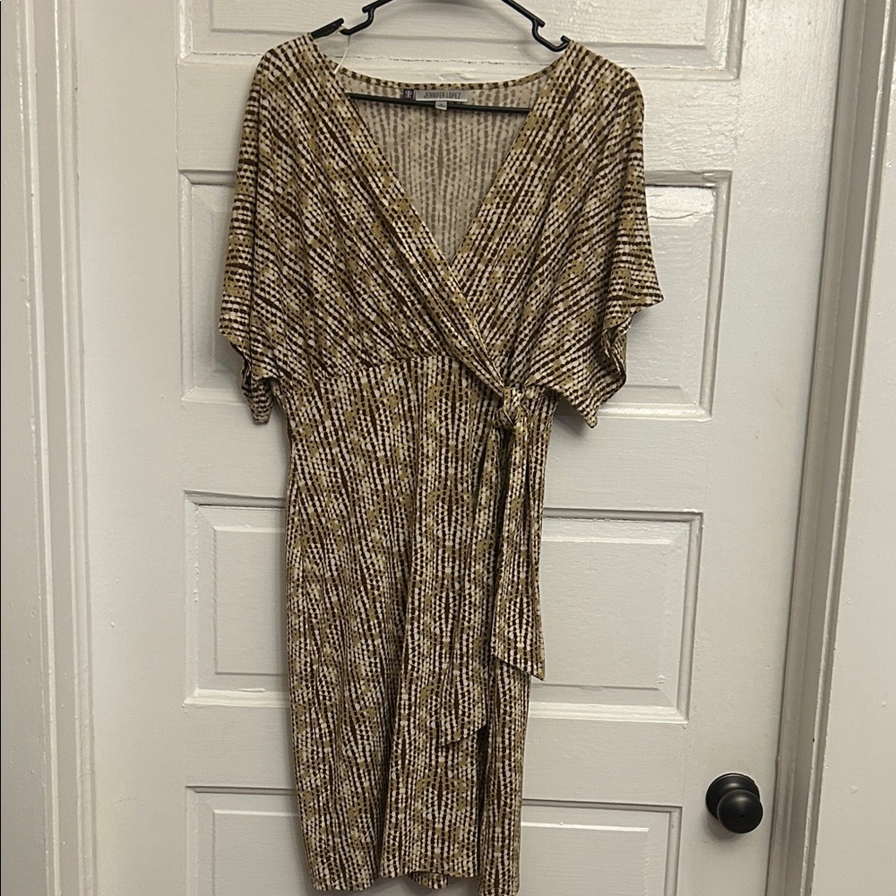 Jennifer Lopez Textured Brown Wrap Dress
